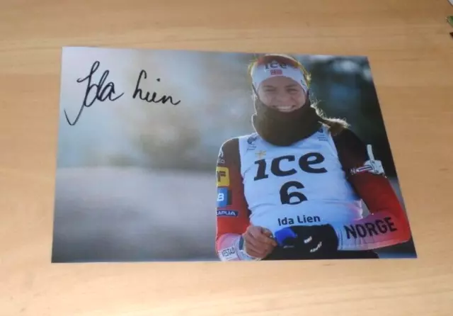 Ida Lien Biathlon Norway, Original Signed Photo IN 20x28 cm (Sports