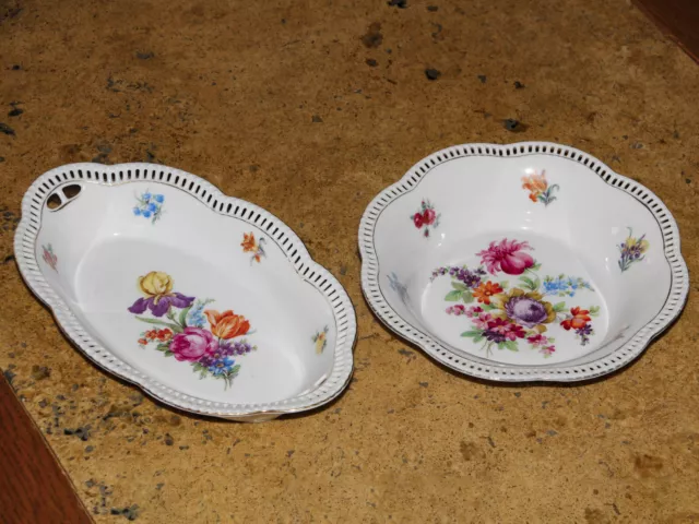 2 x Bavaria Schumann Schalen Blumen mit Durchbruchrand * ANTIK *