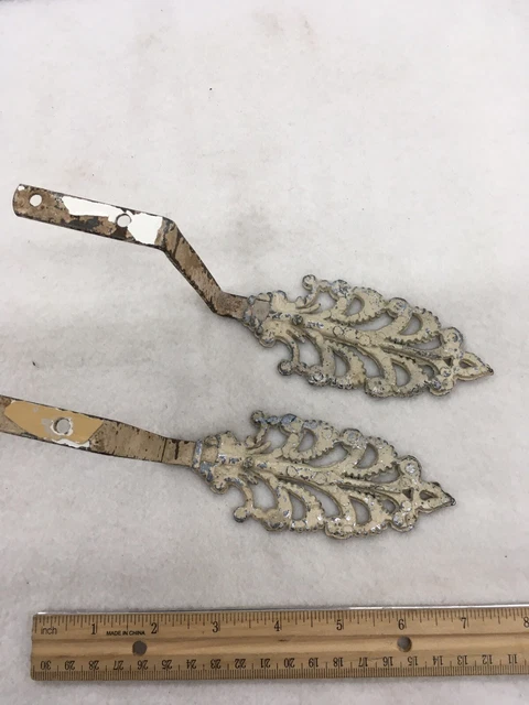 Pair Of Antique Victorian Metal Drapery Curtain Tie-Back Brackets Nice 3