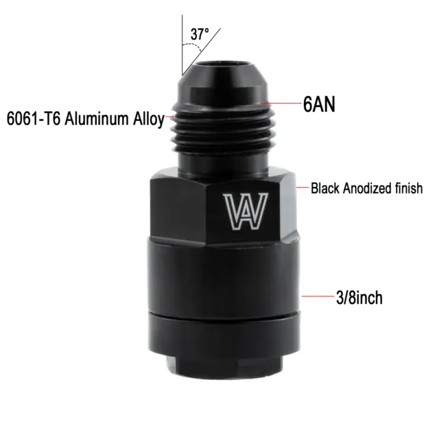 1Pc 6-AN Fuel Adapter Fitting to 3/8 GM Quick Connect W/Thread Female BLACK LS