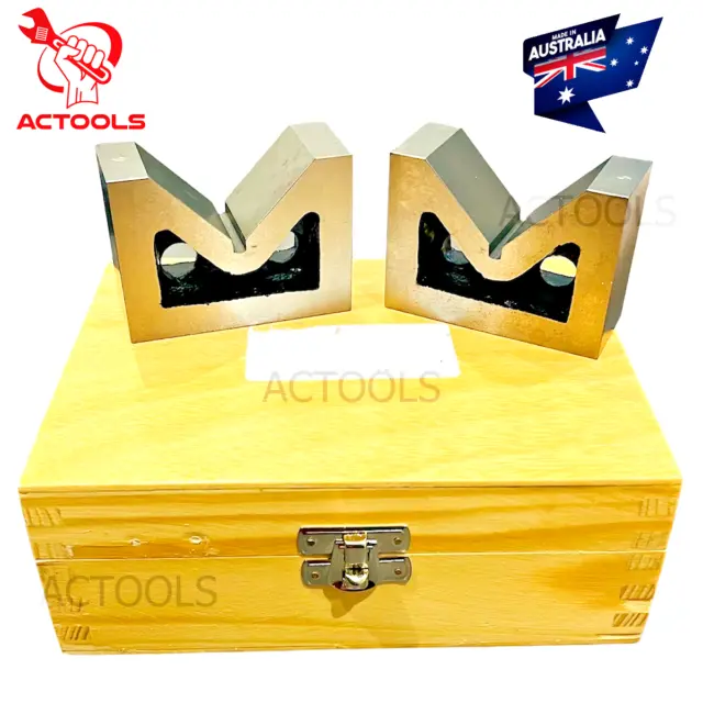 New Caste Iron Vee Blocks 4" Ground 100 x 75 x 38mm Takes up to 90mm Round AU