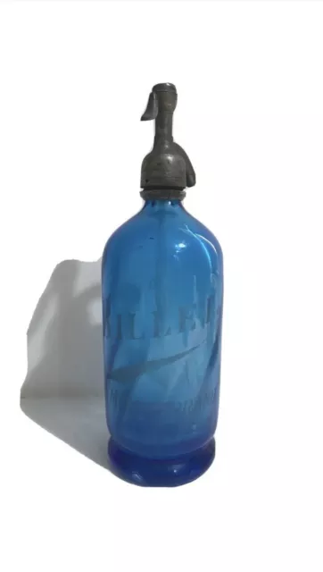 Antica  bottiglia sifone seltz vintage seltzer 31 cm vetro Blu