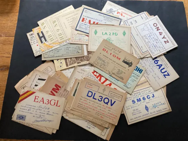 Small bundle approx  70 vintage QSL radio ham cards European 1950s German Czech