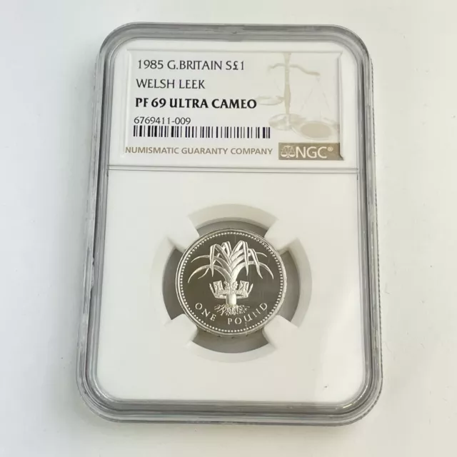 1985 Great Britain Silver Proof £1 Welsh Leek Coin PF 69 Ultra Cameo NGC PF69