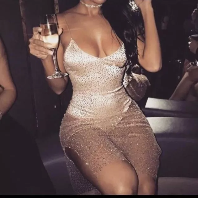 MESHKI ROSE GOLD Aviana Bodycon Midi Dress 45.00 PicClick UK