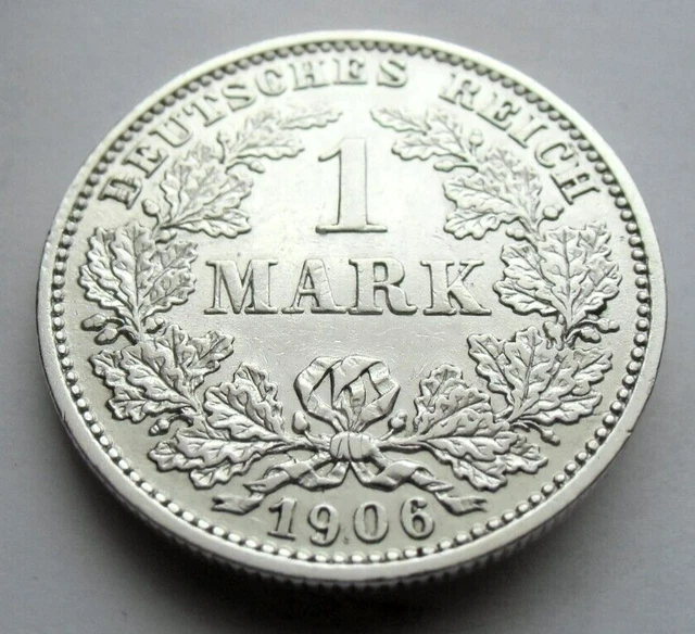 (292)Rare Germany Empire 1 Mark Silver Coin 1906 E -  0.900 Silver