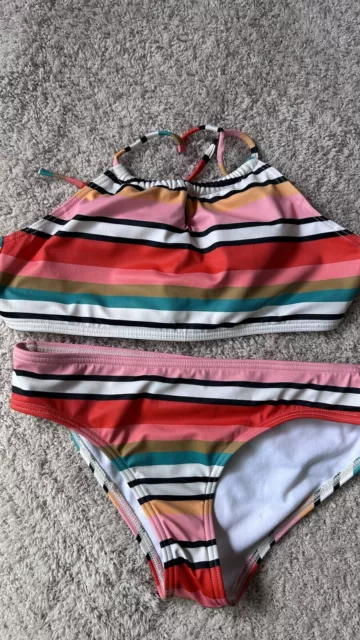 Billabong Striped Girls' High Neck Two Piece Hipster Bikini Swim Set Sz Large