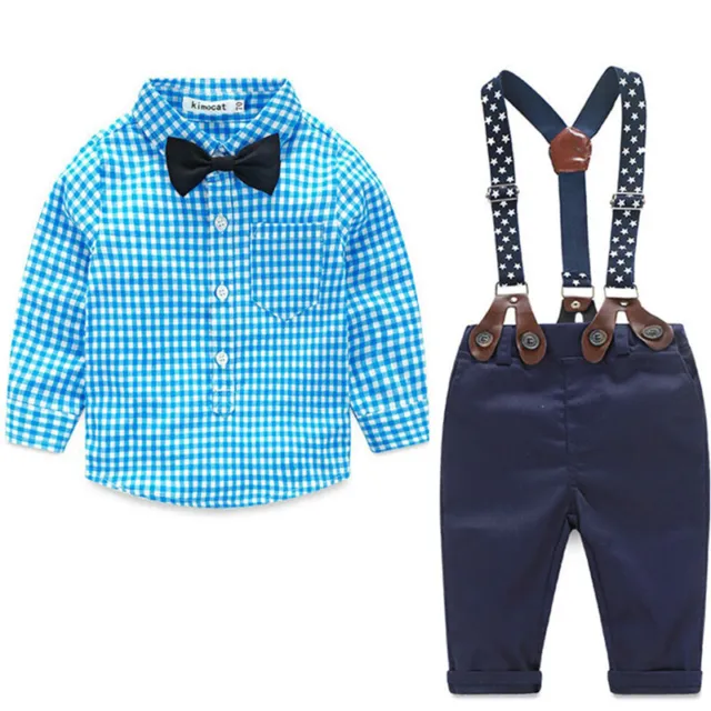 Baby Boy Plaid Shirt Romper Suit Wedding Formal Party Smart Outfit Trousers 9