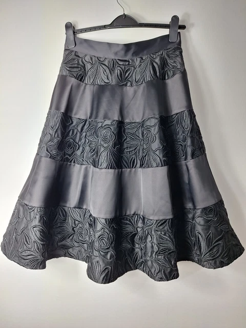 Gonna intera ricamata Coast donna festa donna cerniera midi UK 12 nera US 8