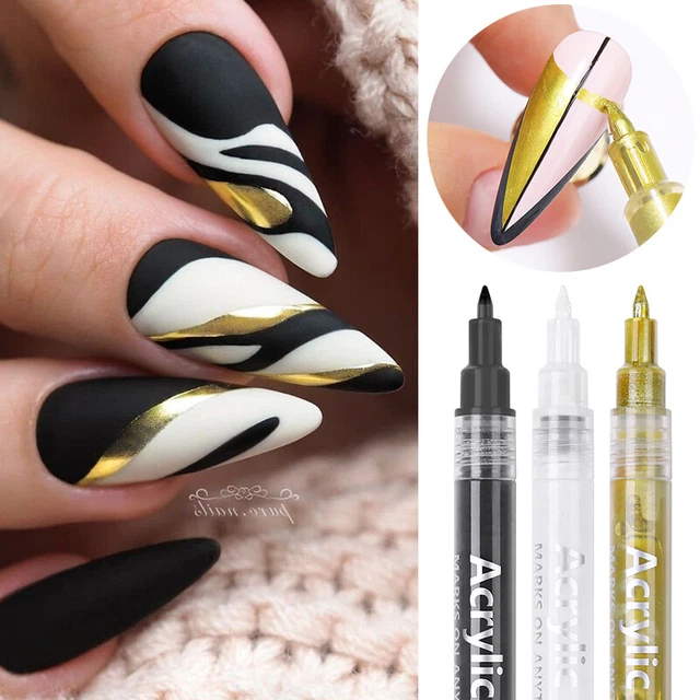 Pluma de graffiti arte en uñas negra plata UV gel esmalte de puntos revestimiento de pintura hágalo usted mismo herramienta