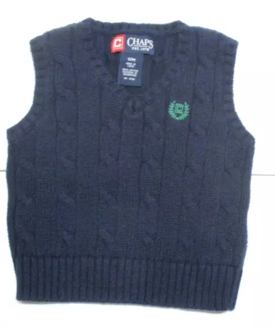 Infant Boys Chaps By Ralph Lauren Navy Blue Cable Knit Sweater Vest Size 12 Mon