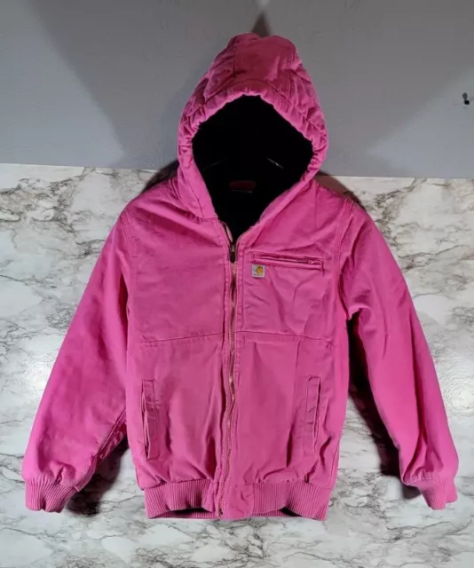 CARHARTT PINK FULL Zip Heavyweight Jacket Coat Hooded Youth Size Large ...