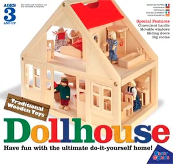 NEW IN BOX Fun Factory Quality Large Wooden Dolls House Furniture & Family of 4