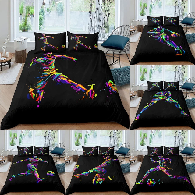 Funda edredón con impresión de fútbol americano 3D para niños adolescentes con fundas de almohada ropa de cama de dos piezas