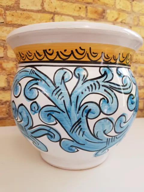 Glazed Pot,italian  Hand Made & painted/flower  Pot with Saucer H19x23