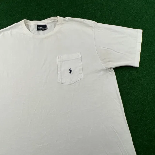 Vintage Polo Ralph Lauren Shirt Mens M White Embroidered Pony Pocket USA 90s Tee