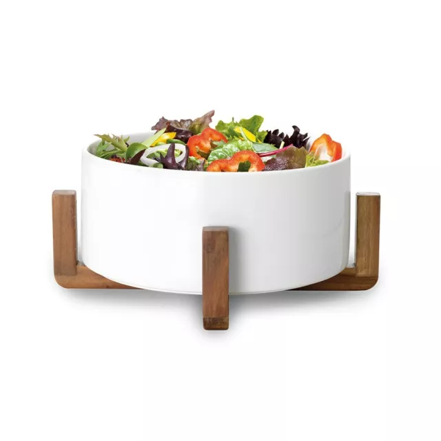 Ambrosia Zest Porcelain & Acacia Wood Salad Bowl 23cm Brand New