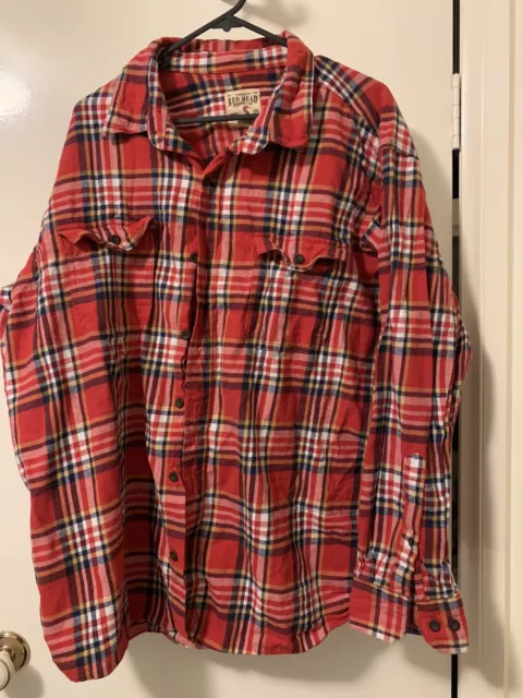 Mens Long Sleeve Shirt Red Head Brand Co. 2XL Cotton Red Flannel Quality Tested