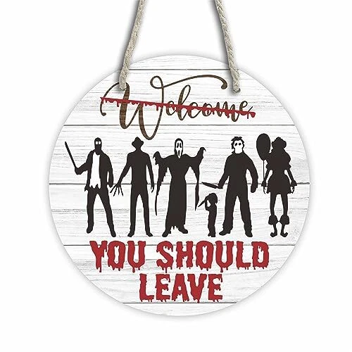 Halloween Welcome Door Sign, 6" Horror Theme Front Door Hanger, Wall Door Sign