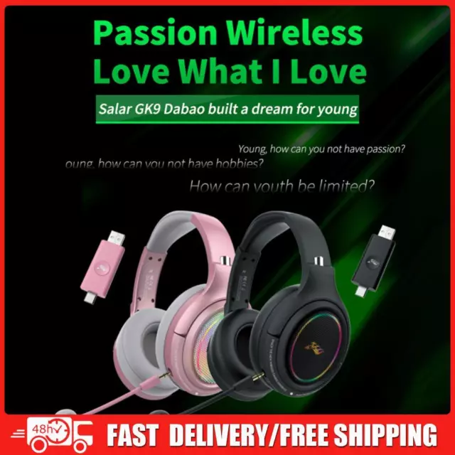 Over-ear Dynamic Headphones Low Latency Wireless Gaming Headphones with RGB LED