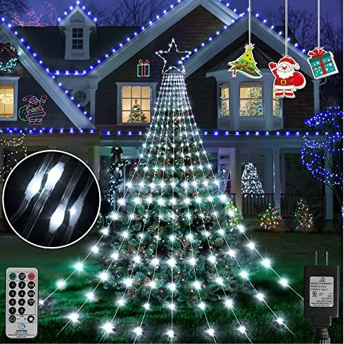 Outdoor Decoration Christmas LED Lights Star Waterfall 352 LEDs 11.5 FT Outdo...
