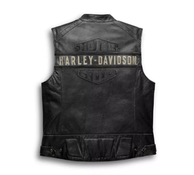 Harley Davidson Men's Genuine Leather Black Biker Vest Leather Jacket Moto-Cafe