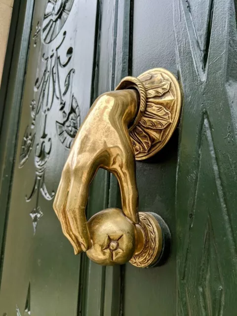 Handmade Brass Door Knocker Apple On Hand, Unique Door Furniture - Free Shipping 2