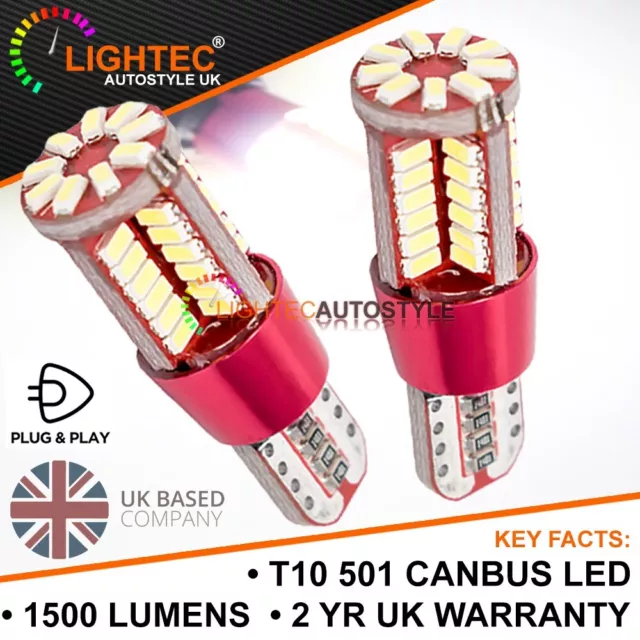 2x T10 W5W 501 CanBus Error Free 57 SMD LED High Power White Car Sidelight Bulbs