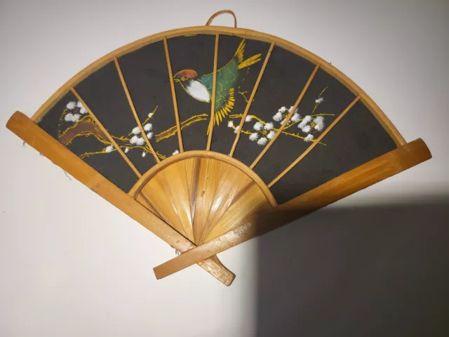 Vintage bird on cherry blossom Handpainted Wall Hanging Fan