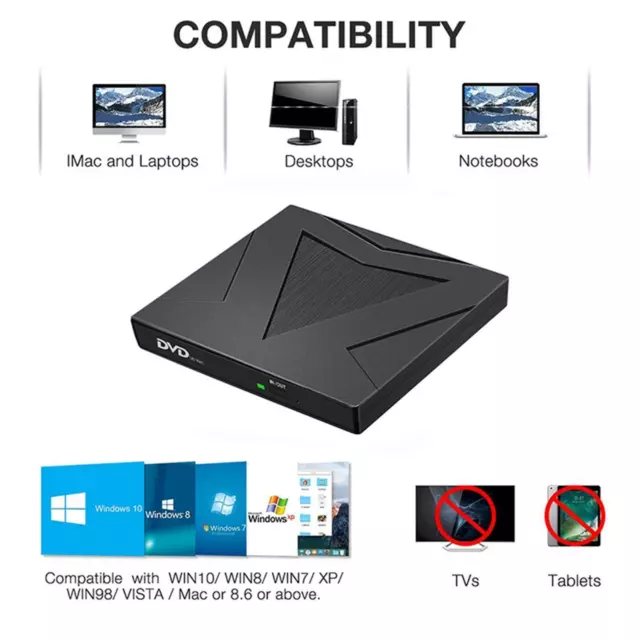 Computer Drive Burner USB 3.0 USB C Dual Ports DVD Rw Writer for Laptop