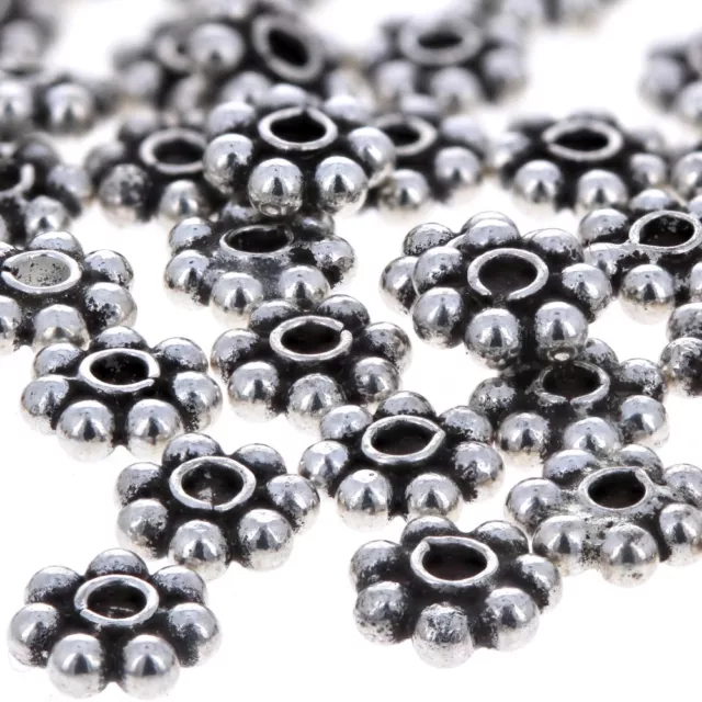 25pc, 6mm Bali Daisy Beads, Sterling Silver, .925 Tiny Spacer Beads, Antiqued