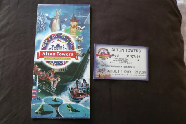 Alton Towers theme park 1996 map guide + ticket
