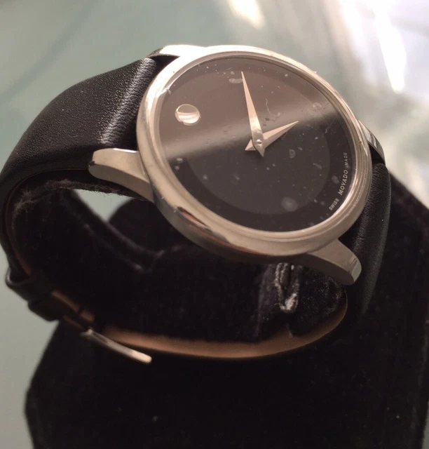 Orologio Donna Autentico Museo Movado Nero Designer 0606503 Pelle Svizzera