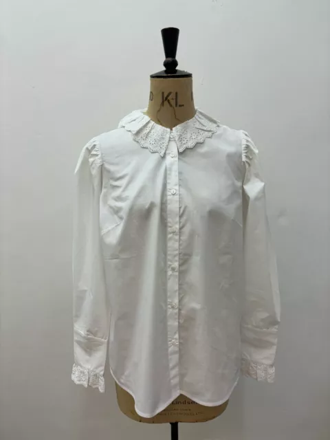 The Shirt Company Women's Broderie Anglaise Collar White Shirt, Uk Size 10.