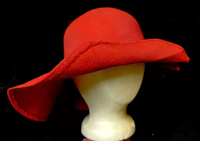 David Red Pleated Floppy Hat Very Good Condition