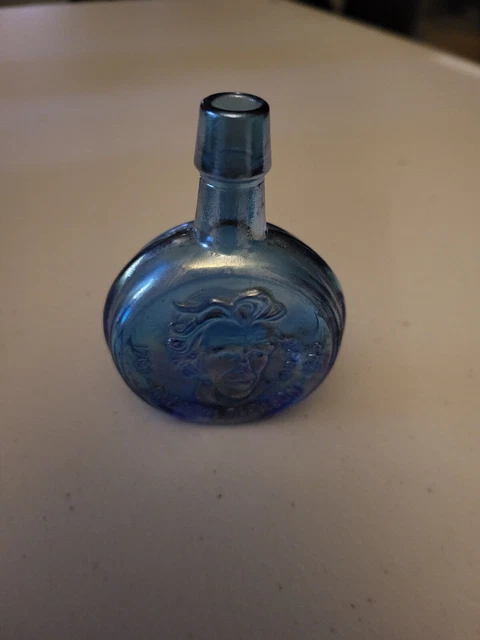 Wheaton Mini Presidential Bottle, Blue Carnival Glass, Andrew Jackson