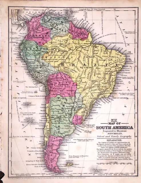 1839 Map ~ SOUTH AMERICA, BRAZIL, VENEZUELA, BOLIVIA, CHILI PERU (9x11)-#006