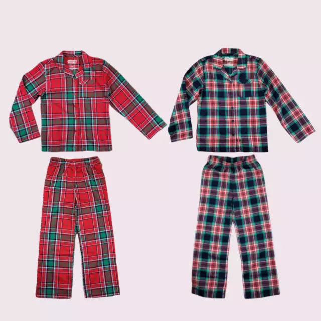 Girls 7/8 Red/Green Plaid Winter Holiday Pajama Fleece Pant 2pc Set PJ NEW