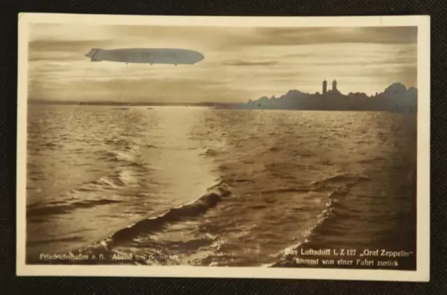 1933 The Airship LZ 127 Graf Zeppelin Comes Back Trip Blimp RPPC Postcard