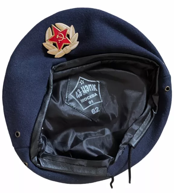 USSR Soviet Style Russian Army Uniform Dark Blue Military Beret Cap Hat Badge