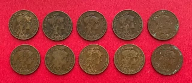 Beau lot de 10 monnaies 10 Centimes Dupuis, années diverses de 1899 à 1915. TB