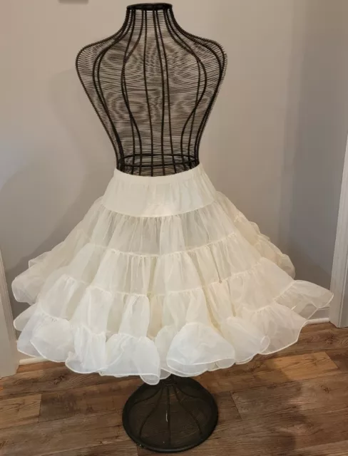 VTG Ruffled Crinoline Partners Please! Rockabilly Square Dance Ivory Sz  M/L