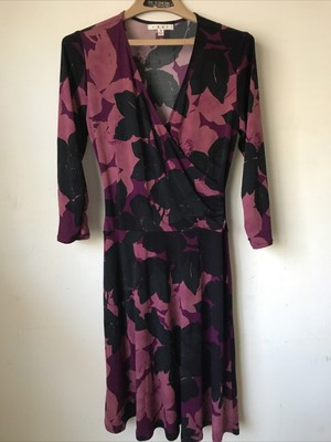 Cabi Womens Long Dress Medium M Purple Navy Pink Floral Stretch Office Work