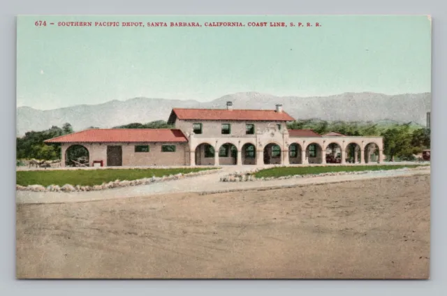 Postcard Southern Pacific Depot Santa Barbara California Coast Line S.P.R.R.