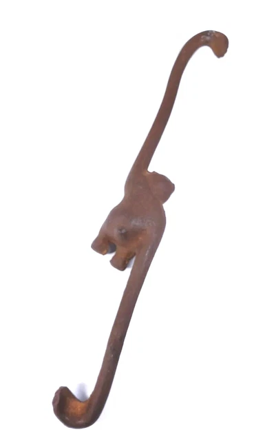 Vintage Cast Iron Monkey Hook Plant Hanger Brown Ornate 8" 5
