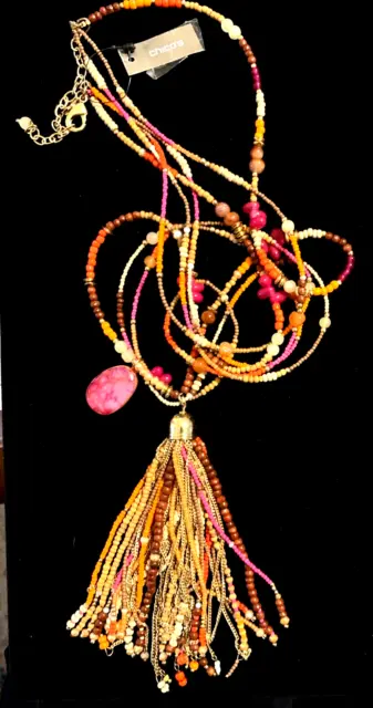 NWT Chico’s Multi-Color Lexie Tassel Beaded 42" Multi-Strand Gold Tone Necklace