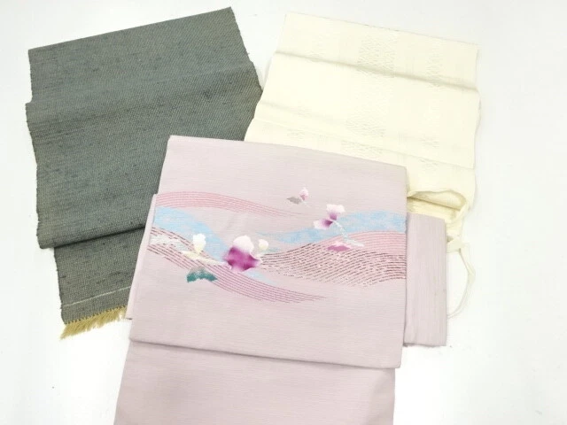 40909# Japanese Kimono / Antique Tsukuri Obi / Set Of 3