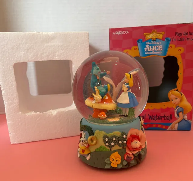 Disney Alice in Wonderland Musical Waterball "I'm Late" Enesco Globe with Box