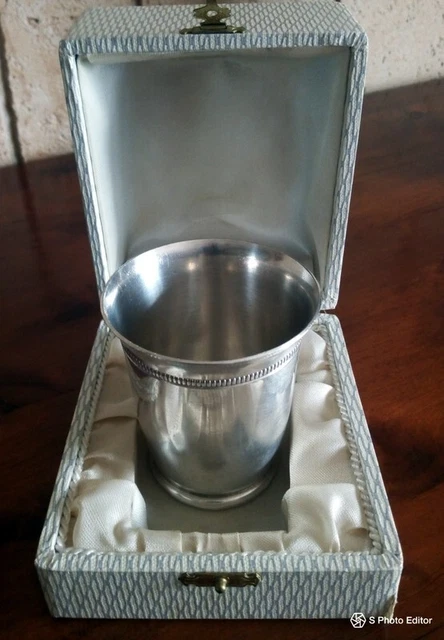 TIMBALE EN MÉTAL Argenté &amp;quot;Vulcain&amp;quot; Poinçonnée Avec Coffret D’origine ...