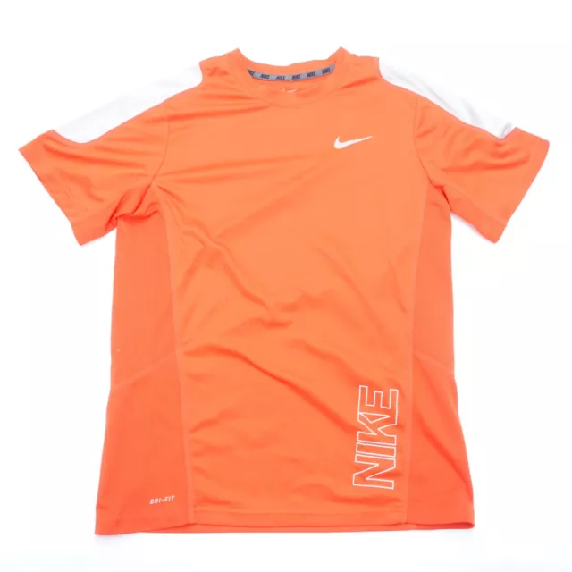 Nike T-Shirt Boys Large Orange Crew Mesh Detail Dri-Fit Short Sleeve Pullover